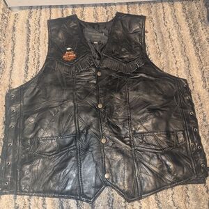 & Other Stories Black Leather Fringe Biker Vest with Patch